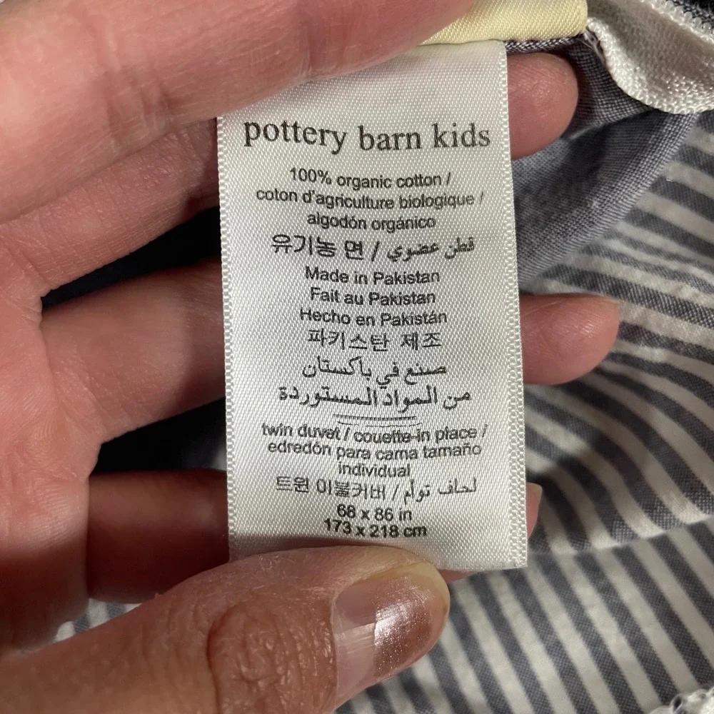 Pottery Barn Kids Twin Duvet‎ Cover Organic Cotton Blue White Stripe Neutral